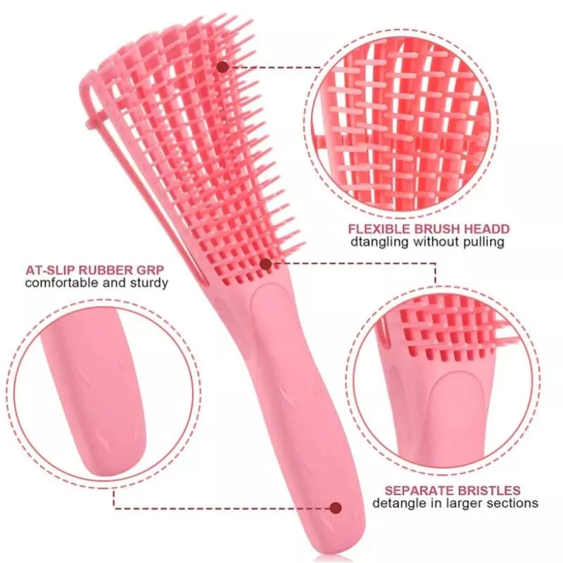 Private Label Comb Detangler Hair Brush Silicon Afro Hair of Wet and Dry