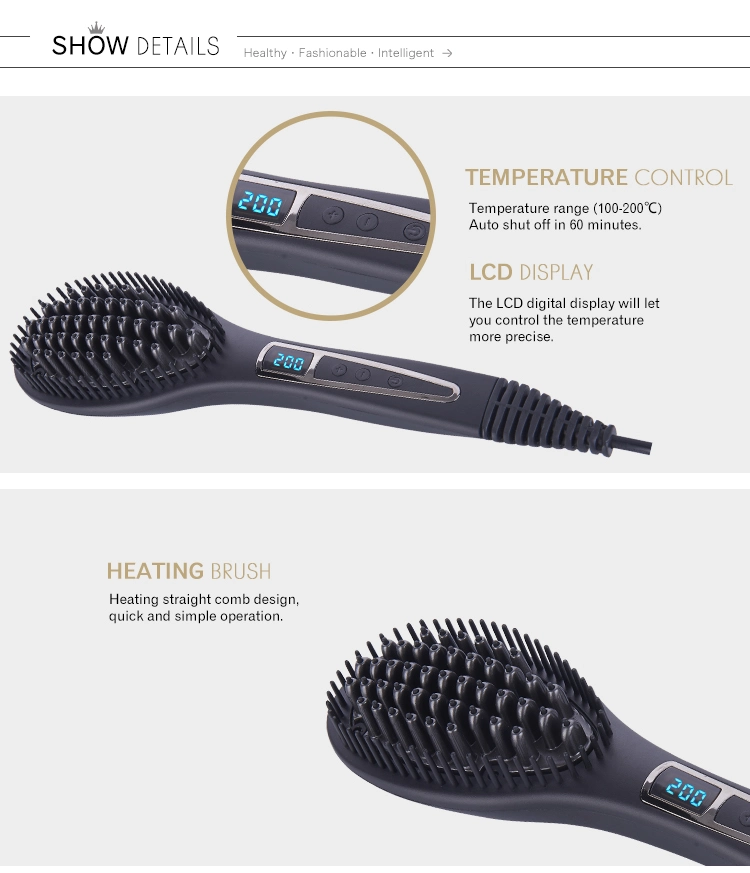 Custom PTC Fast Heated Ceramic Men Hot Beard Straightener Comb LCD Hair Straightening Brush