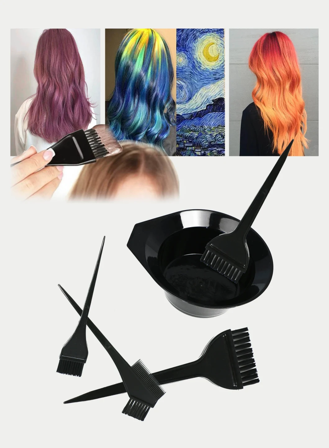 4 Pieces Hair Dyeing Cap Tools Set Dye Bowl 2 in 1 Twin Head Brush Dye Hair Brush Hair Coloring Dyeing Bleaching DIY Salon Tool