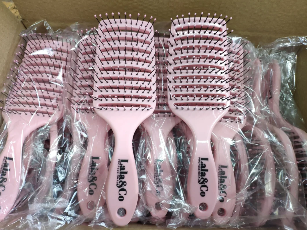 Custom Logo Plastic Designer Pink Black Medium Men 100% 360 Hard Bristle Curved Hair Massage Brush Vent Wave Brushes