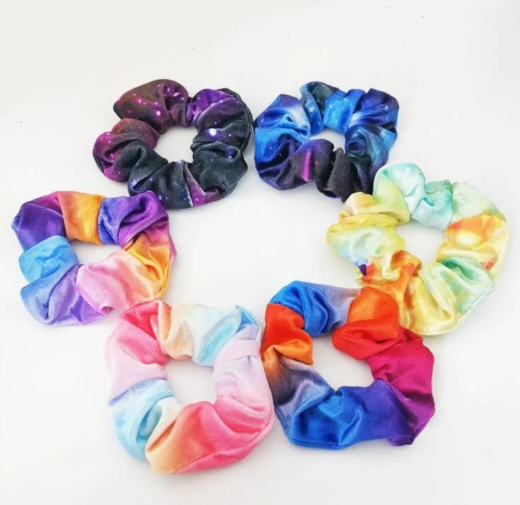 Rainbow Color Fashion Scrunchies Tie Dye Printed Girls Hair Scrunchies