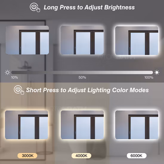 Ortonbath LED Bathroom Mirror with Front and Backlight, Stepless Dimmable Wall Mirrors with Anti-Fog, Memory Smart Mirror