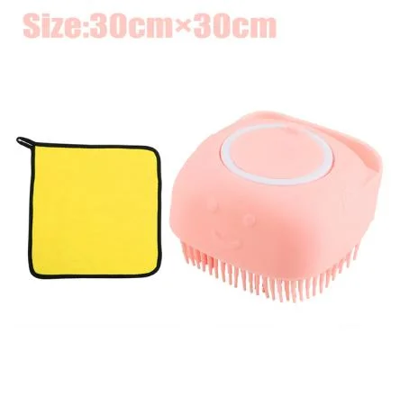 2022 Yellow Pet Shampoo Massager Scrubber Shower Silicone Hair Brush Multifunction Pet Silicone Soft Grooming Round Brush with Small Towel