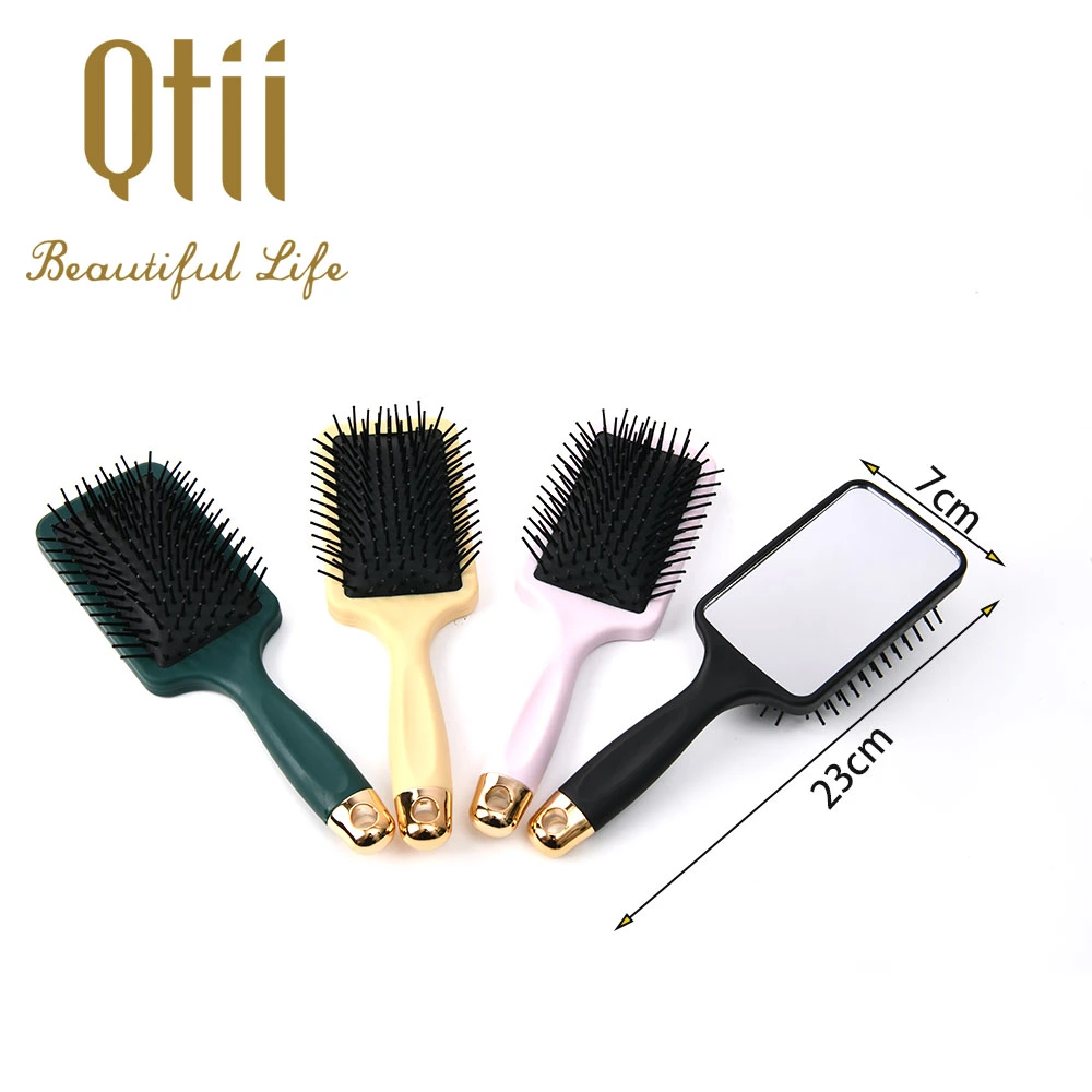 Fashion Air Cushion Paddle Shape Hair Brush Back Side with Mirror Bottom for All Hair Types