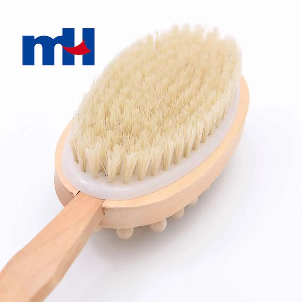 Natural Boar Bristles Wood Long Handle Double Side Bath Brush, Body Brush