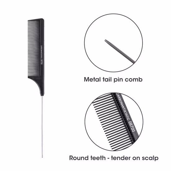Wholesale Carbon Fine Tooth Pin Tail Comb Metal Pin Rat Tail Comb for Haircut Perm Hair Dye