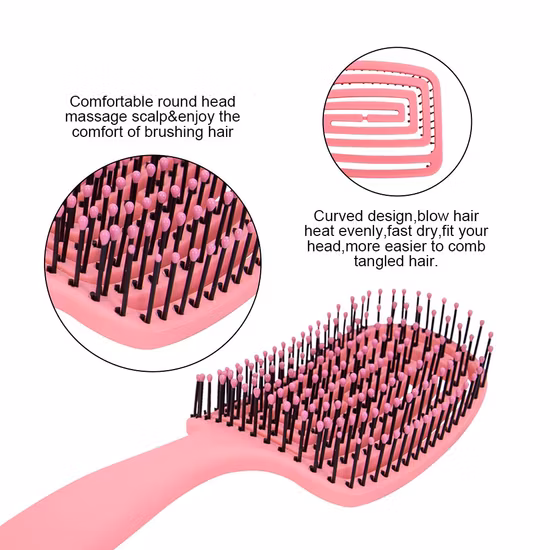 Wholesale Quick Blow Drying Curved Vented Detangling Hair Brush with Flexible Ball-Tipped Pins